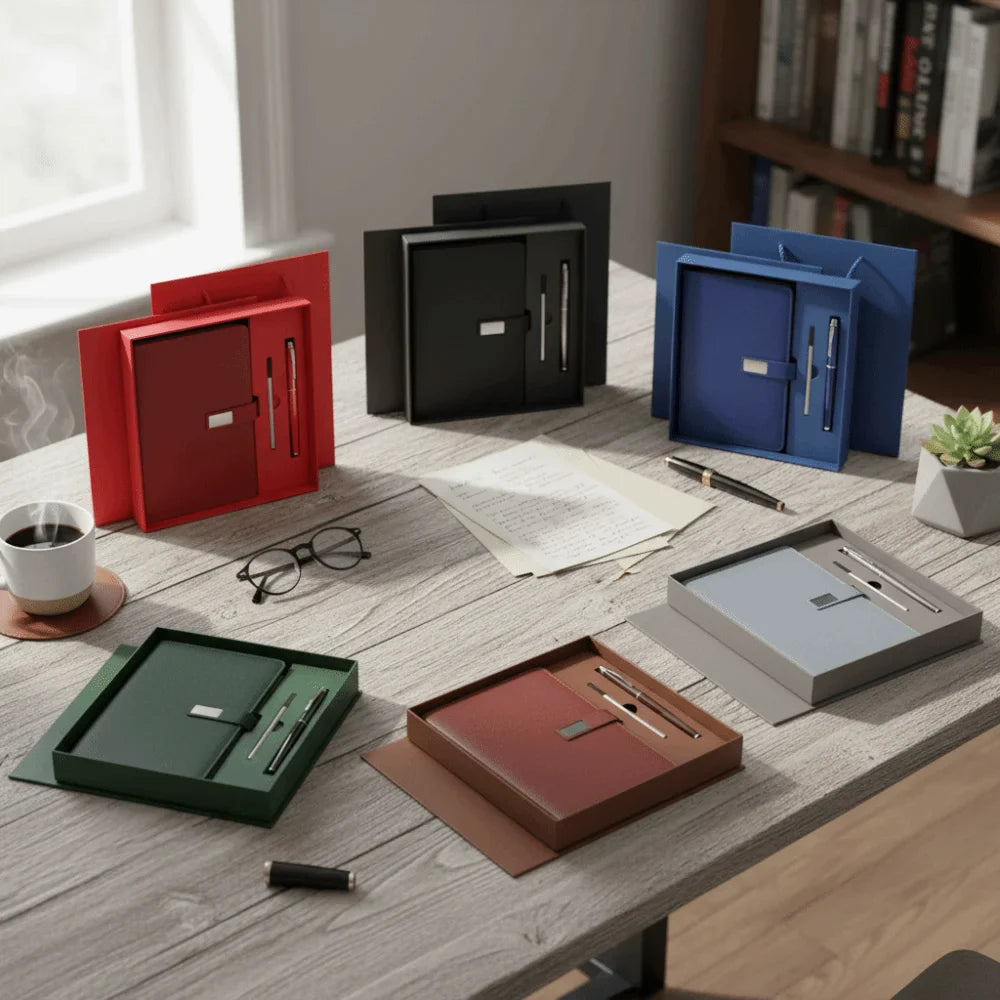 PU Leather Corporate Gifts Set Stylus Pen Refill Set Notebook Pen Set Customized Printing Flash Drive Customized Notebook