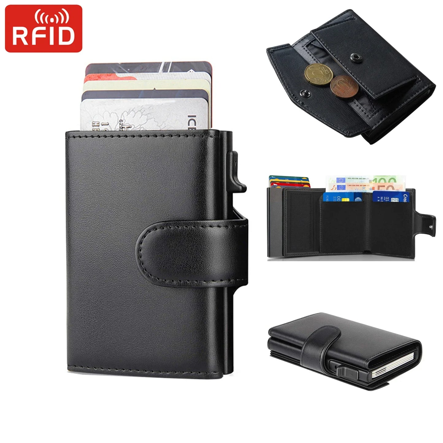 Rfid Business Card Holder Credit CardHolder Wallet Men Carbon Fiber Leather Aluminum Bank Card Case Purse Male Business Card Bag