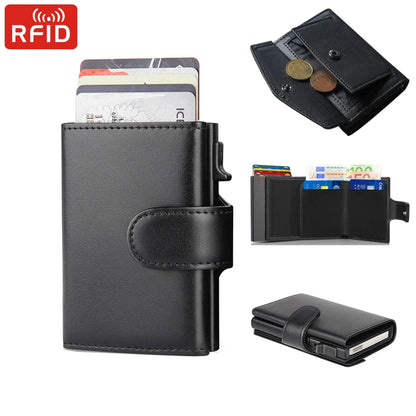 Rfid Business Card Holder Credit CardHolder Wallet Men Carbon Fiber Leather Aluminum Bank Card Case Purse Male Business Card Bag